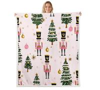 Homemissing Manta de felpa suave con diseño de cascanueces y forro polar Sherpa, acogedora, cálida, árboles de Navidad, pino, manta de felpa mullida para bebé, 76 x 101 cm, linda para cama, sofá, sala