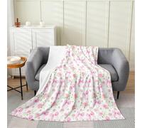 Homemissing Manta de forro polar con lazo, manta de franela floral de felpa blanca y rosa para cama, sofá, silla, sala de estar, linda reina, 90 x 90 pulgadas, estilo princesa, decoración de