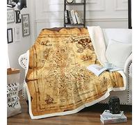 Homemissing Manta de forro polar con mapa náutico de la isla náutica, vintage, mapa pirata, tamaño individual, 150 x 150 cm