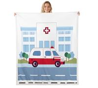 Homemissing Manta de forro polar de ambulancia de 40 x 50 pulgadas, diseño de caricaturas, cobija Sherpa de felpa para rescate, decoración de dormitorio para niños, niños y adolescentes