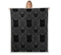 Homemissing Manta de forro polar de damasco con diseño de gato negro y gris para bebé, 76 x 101 cm, estilo bohemio, gótico, floral, decoración de dormitorio, estilo victoriano, barroco, para cama