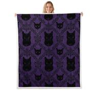 Homemissing Manta de forro polar de damasco con gato morado y negro, 101,6 x 127 cm, estilo bohemio, gótico, floral, decoración de dormitorio, estilo victoriano, barroco, para cama, sofá, decoración