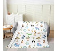 Homemissing Manta de franela de oso para niños, tamaño Queen, 228 x 229 cm, manta de forro polar para niños, niñas, adolescentes, decoración de dormitorio, león, elefante, zoológico, animales, color