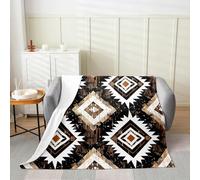 Homemissing Manta de franela occidental de felpa mullida de forro polar azteca del suroeste para niños y niñas, patrón geométrico, estilo vaquero rodeo, doble, 60 x 79 pulgadas, para cama, sofá, sala
