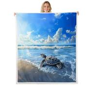 Homemissing Manta de tortuga marina, temática de playa, forro polar suave, acogedora, mullida, cálida, criatura del océano, manta de felpa mullida, estrella de mar, concha, reina, 90 x 90 pulgadas