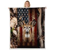 Homemissing Manta mullida de ciervo para bebé, 76 x 101 cm, manta de forro polar con bandera estadounidense, caza de animales salvajes, para niños, adolescentes, decoración de habitación, estilo