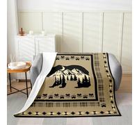 Homemissing Moon Bear - Manta de forro polar de franela rústica doble de 60 x 79 pulgadas, manta de forro polar del suroeste para niños, mujeres y hombres, color negro y marrón para cama, sofá, silla