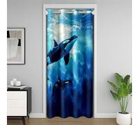 Homemissing Orca - Cortina para puerta o ventana, 132 x 203 cm, ballena oceánica, aislamiento térmico, separadores temporales de habitación, estrella de mar, playa, armario, cubierta de vida marina