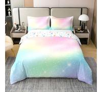 Homemissing Rainbow Galaxy - Juego de funda de edredón 100 % algodón, tamaño individual, juego de ropa de cama de arcoíris de ensueño para niños, mujeres y hombres, funda de edredón degradado