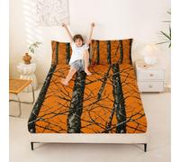 Homemissing Sábana bajera ajustable con estampado de hojas de árbol de camuflaje natural, con 2 fundas de almohada, tamaño doble, con bolsillo profundo de 16 pulgadas, sábana bajera ajustable de 16