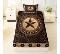 Homemissing Sábana bajera ajustable con estampado de leopardo rústico, tamaño individual, estampado vintage de estrellas del oeste de Texas, sábana bajera ajustable de 16 pulgadas de profundidad, ropa