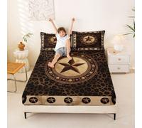 Homemissing Sábana bajera ajustable con estampado de leopardo rústico, tamaño King, estampado vintage de estrellas del oeste de Texas, sábana bajera ajustable de 16 pulgadas de profundidad, ropa de