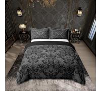 Homemissing Vintage Damas Fleurs Funda nórdica 140x200cm Oriental Antigua Juego de cama Gótico Bohème Boho Flores Juego de ropa de cama Gótico Calavera Funda nórdica Negra 2 piezas