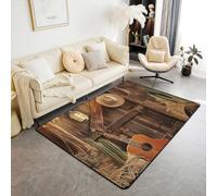 Homemissing Western Country - Alfombra de 100 x 150 cm, diseño de vaquero del salvaje oeste, alfombra para sala de estar para niños y niñas, decoración rústica con respaldo antideslizante, alfombra