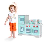 HomeMiYN Cocina infantil de madera con accesorios, juego de rol para niños, mini chef, juego de cocina infantil con comida de juguete, nevera, horno, espacio de almacenamiento, fregadero, a partir de