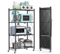 HomeMiYN Estantería plegable con ruedas de 4 niveles para cargas pesadas, estantería de cocina, plegable, 71 x 34 x 121,4 cm, estantería de metal negra, para cocina, salón, oficina, gimnasio