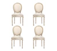 HomeMiYN Lote de 4 Sillas Medallón Estilo Luis XVI, Sillas de Comedor Vintage Francesas en Tela de Lino, Asiento Acolchado de Madera para Salón, Restaurante - Beige