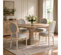 HomeMiYN Lote de 4 Sillas Medallón, Silla de Comedor de Madera Estilo Luis XVI en Tela de Lino, Vintage Francesa Clásica con Asiento Acolchado para Dormitorio, Salón, Restaurante - Gris
