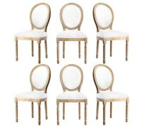 HomeMiYN Lote de 6 Sillas Medallón, Sillas de Comedor de Madera Estilo Luis XVI en Tela de Lino, Francesas Vintage Ovaladas Clásicas con Asiento Acolchado para Dormitorio, Salón, Restaurante - Beige