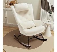 HomeMiYN Mecedora de terciopelo con estructura de metal y base de madera, respaldo alto, color beige