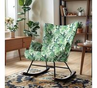 HomeMiYN Mecedora Escandinava con Estructura de Metal y Base de Madera, Sillón Acolchado para Salón, Estilo Retro, Silla de Relax para Salón, Dormitorio o Habitación Infantil Hojas