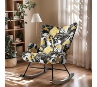 HomeMiYN Mecedora Escandinava con Estructura de Metal y Base de Madera, Sillón Acolchado para Salón, Estilo Retro, Silla de Relax para Salón, Dormitorio o Habitación Infantil Grafiti