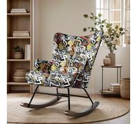 HomeMiYN Mecedora Escandinava con Estructura de Metal y Base de Madera, Sillón Acolchado para Salón, Estilo Retro, Silla de Relax para Salón, Dormitorio o Habitación Infantil Personajes