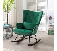 HomeMiYN Mecedora escandinava de Terciopelo con Estructura de Metal y Base de Madera, sillón Acolchado para salón, Estilo Retro, Silla de Relax para salón, Dormitorio o habitación Infantil (Verde)
