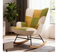 HomeMiYN Mecedora escandinava de Terciopelo con Estructura de Metal y Base de Madera, sillón Acolchado para salón, Estilo Retro, Silla de Relax para salón, Dormitorio o habitación Infantil limón