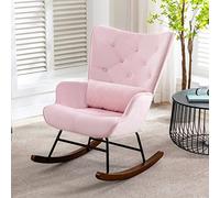 HomeMiYN Mecedora escandinava de Terciopelo con Estructura de Metal y Base de Madera, sillón Acolchado para salón, Estilo Retro, Silla de Relax para salón, Dormitorio o habitación Infantil (Rosa)