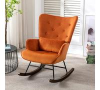 HomeMiYN Mecedora escandinava de Terciopelo con Estructura de Metal y Base de Madera, sillón Acolchado para salón, Estilo Retro, Silla de Relax para salón, Dormitorio o habitación Infantil (Caramelo)