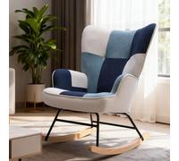 HomeMiYN Mecedora escandinava de Terciopelo con Estructura de Metal y Base de Madera, sillón Acolchado para salón, Estilo Retro, Silla de Relax para salón, Dormitorio o habitación Infantil Azul