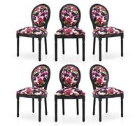 HomeMiYN Medaillon - Silla de Comedor de Estilo Louis-XVI de Tela de Lino, sillas de Cena, Respaldo Suave para Dormitorio, salón, Restaurante, Azul,Pack 6