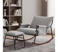 HomeMiYN - Sillón basculante, sillón de salón adulto con reposapiés, sillón nórdico de tela, apoyabrazos de madera maciza, para salón, balcón, dormitorio, jardín, bolsillo lateral, tejido técnico