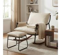 HomeMiYN - Sillón basculante, sillón de salón adulto con reposapiés, sillón nórdico de tela, apoyabrazos de madera maciza, para salón, balcón, dormitorio, jardín, bolsillo lateral, tejido técnico