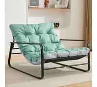 HomeMiYN Sillón de Jardín Reversible, Lounge Chair, Cuero Sintético, Azul y Gris, Para Interior y Exterior, Resistente al Clima, Altura Ajustable