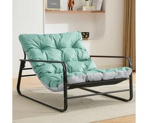 HomeMiYN Sillón de Jardín Reversible, Lounge Chair, Cuero Sintético, Azul y Gris, Para Interior y Exterior, Resistente al Clima, Altura Ajustable