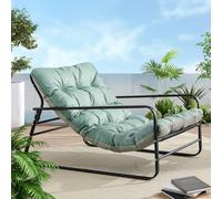 HomeMiYN Sillón de salón de jardín con cojín reversible, sillón de jardín, balcón, muebles de acero, silla acolchada para 2 personas, sillón de jardín, exterior, tumbona de relax, balcón, jardín