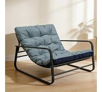 HomeMiYN Sillón de salón de jardín con cojín reversible, sillón de jardín, balcón, muebles de acero, silla acolchada para 2 personas, sillón de jardín, exterior, balcón, jardín, terraza (azul claro y