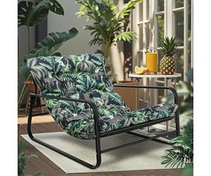 HomeMiYN Sillón de salón, tumbona de jardín con cojín reversible, silla de jardín, muebles de balcón de acero, silla acolchada para 2 personas, sillón de jardín, exterior, tumbona relax, balcón