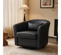 HomeMiYN Sillón giratorio giratorio 360° de piel sintética de alta calidad, sillas redondas acolchadas con espacio de almacenamiento, sillón moderno de relax con aspecto de terciopelo para dormitorio