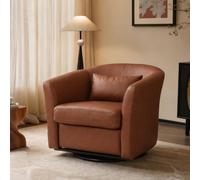 HomeMiYN Sillón giratorio giratorio 360° de piel sintética de alta calidad, sillas redondas acolchadas con espacio de almacenamiento, sillón moderno de relax con aspecto de terciopelo para dormitorio