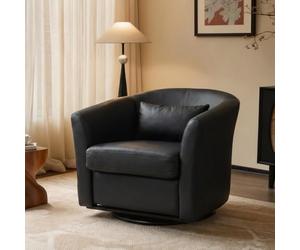 HomeMiYN Sillón giratorio giratorio 360° de piel sintética de alta calidad, sillas redondas acolchadas con espacio de almacenamiento, sillón moderno de relax con aspecto de terciopelo para dormitorio