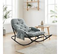 HomeMiYN Sillón Mecedor Exterior, Silla Mecedora Papasan con Cojín y Estructura de Metal, Soporte para Pies, para Dormitorio, Salón, Terraza, Jardín, Balcón, Capacidad de Carga 120 kg, Tela a Rayas