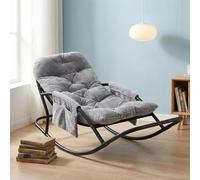 HomeMiYN Sillón Mecedor Exterior, Silla Mecedora Papasan con Cojín y Estructura de Metal, Soporte para Pies, para Dormitorio, Salón, Terraza, Jardín, Balcón, Capacidad de Carga 120 kg, Tela a Rayas