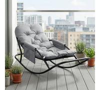 HomeMiYN Sillón Mecedor Exterior, Silla Mecedora Papasan con Cojín y Estructura de Metal, Soporte para Pies, para Dormitorio, Salón, Terraza, Jardín, Balcón, Capacidad de Carga 120 kg, Tela técnica