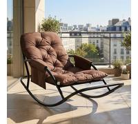 HomeMiYN Sillón Mecedor Exterior, Silla Mecedora Papasan con Cojín y Estructura de Metal, Soporte para Pies, para Dormitorio, Salón, Terraza, Jardín, Balcón, Capacidad de Carga 120 kg, Tela técnica