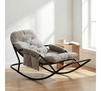 HomeMiYN Sillón Mecedor Exterior, Silla Mecedora Papasan con Cojín y Estructura de Metal, Soporte para Pies, para Dormitorio, Salón, Terraza, Jardín, Balcón, Capacidad de Carga 120 kg, Tela a Rayas