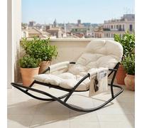 HomeMiYN Sillón Mecedor Exterior, Silla Mecedora Papasan con Cojín y Estructura de Metal, Soporte para Pies, para Dormitorio, Salón, Terraza, Jardín, Balcón, Capacidad de Carga 120 kg, Tela técnica