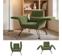 HomeMiYN Sillón moderno de salón, gris, tejido a rayas, patas de metal, cómodo sillón de relax con cojín, adecuado para salón, dormitorio y balcón, verde